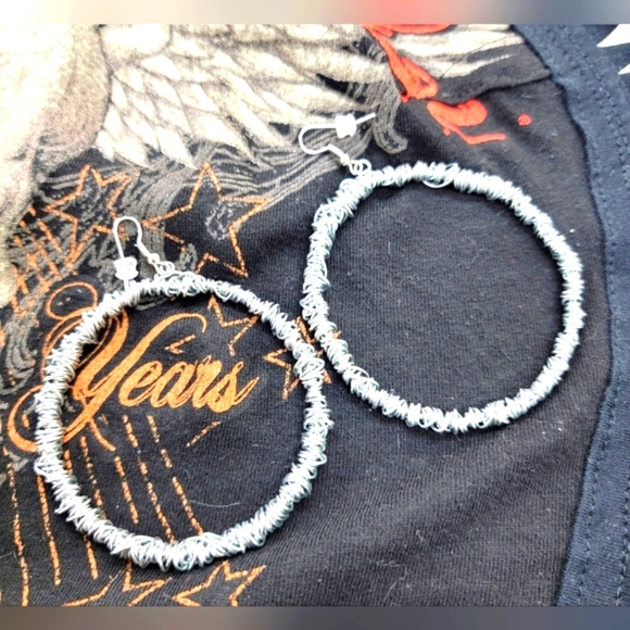 Silver Wire Wrap Hoop Earrings - Picture 1 of 3